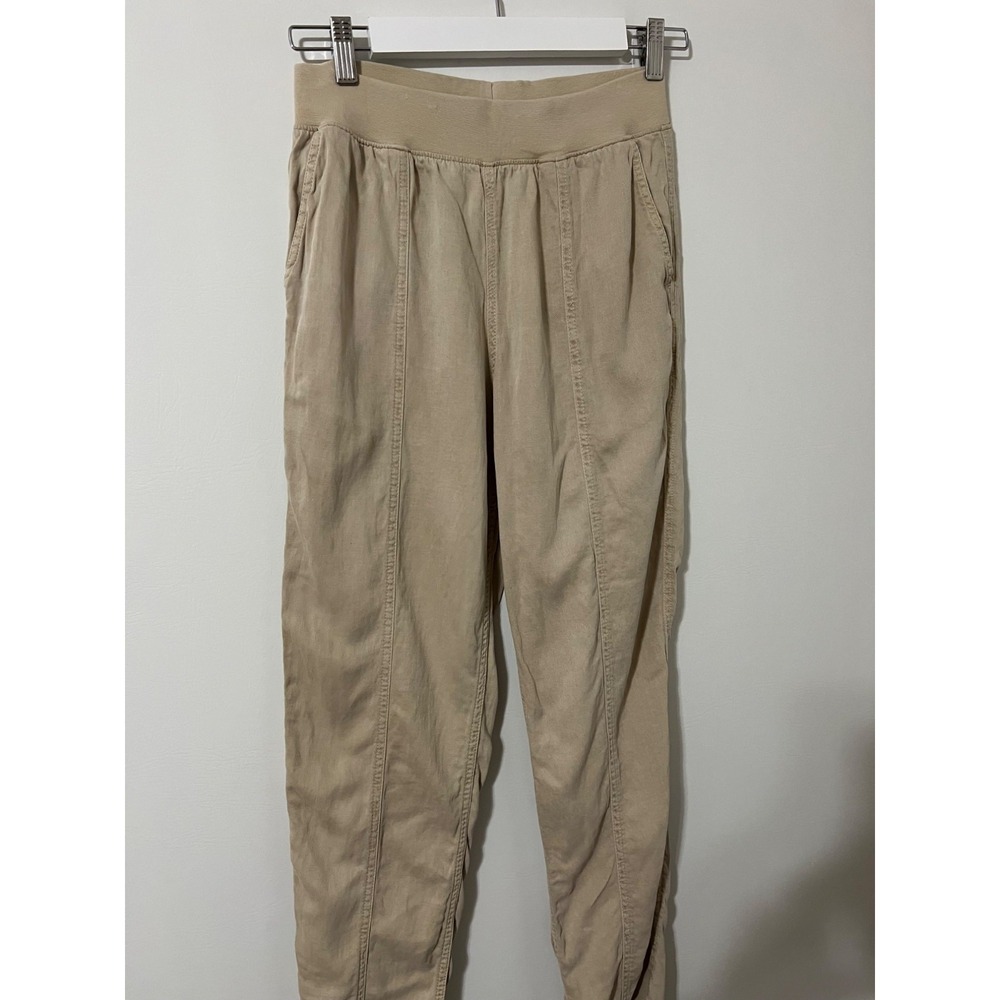 Faherty Khaki Cream Linen Blend Arlie Everyday Pant Tapered Pull On Stretchy S - Picture 4 of 9